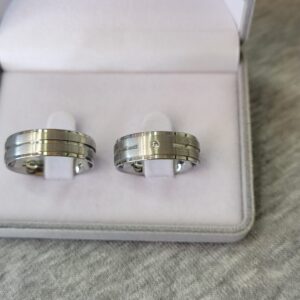 383 / 383-1 : Aliança de Aço Inox Reta com Pedra | Fosca | Friso | 8 mm | Par - Imagem 2