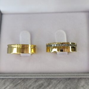 Aliança de Moeda Reta com Pedras | Friso | 6 mm | Nápoles | Par - Imagem 2