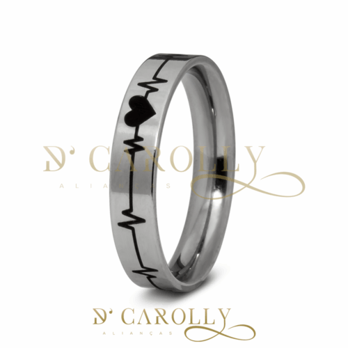 Aliança em Aço Inox com Batimentos e Coração Dcarolly 087