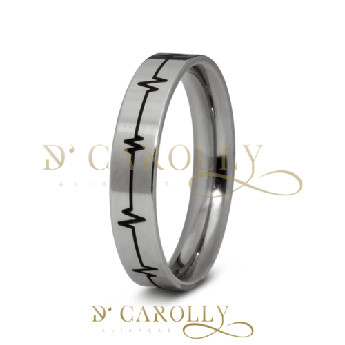 Aliança em Aço Inox com Batimentos e Coração Dcarolly 087