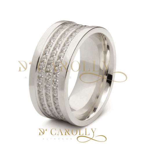 Aliança de moeda abaulada com pedra | Frisos | 8 mm | C/ forro | Par