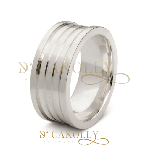 Aliança de moeda abaulada com pedra | Frisos | 8 mm | C/ forro | Par