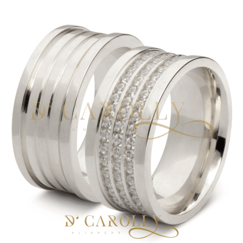 Aliança de moeda abaulada com pedra | Frisos | 8 mm | C/ forro | Par