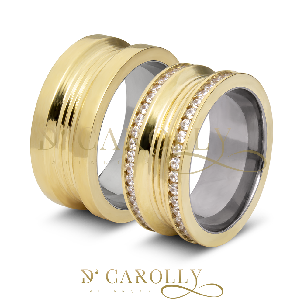MA09 / MA09-1 : Aliança de Moeda Reta com Pedras | Frisos | 9 mm | C/ Forro | Par - Imagem 3