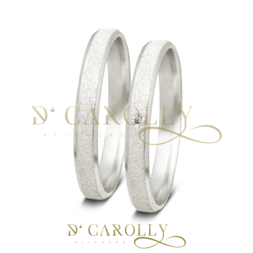 Aliança de prata chanfrada com pedra | Diamantada | 3 mm