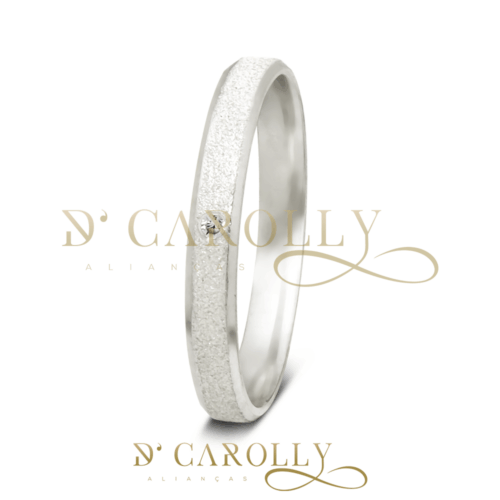 Aliança de prata chanfrada com pedra | Diamantada | 3 mm